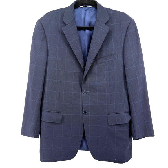 Canali Blazer Mens 44r Blue Check Stripped Blend Sport Coat Suit Jacket Italy
